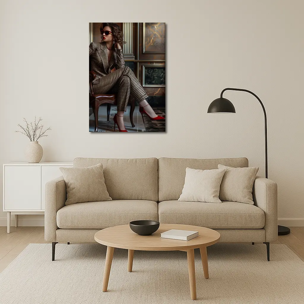 Elegant Woman Brown Suit Red Heels – Wall Art