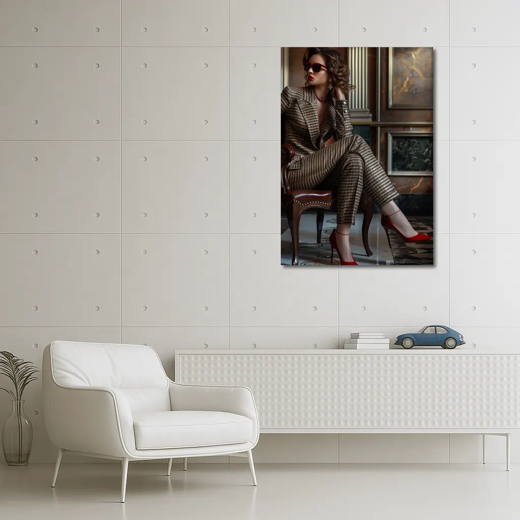 Elegant Woman Brown Suit Red Heels – Wall Art