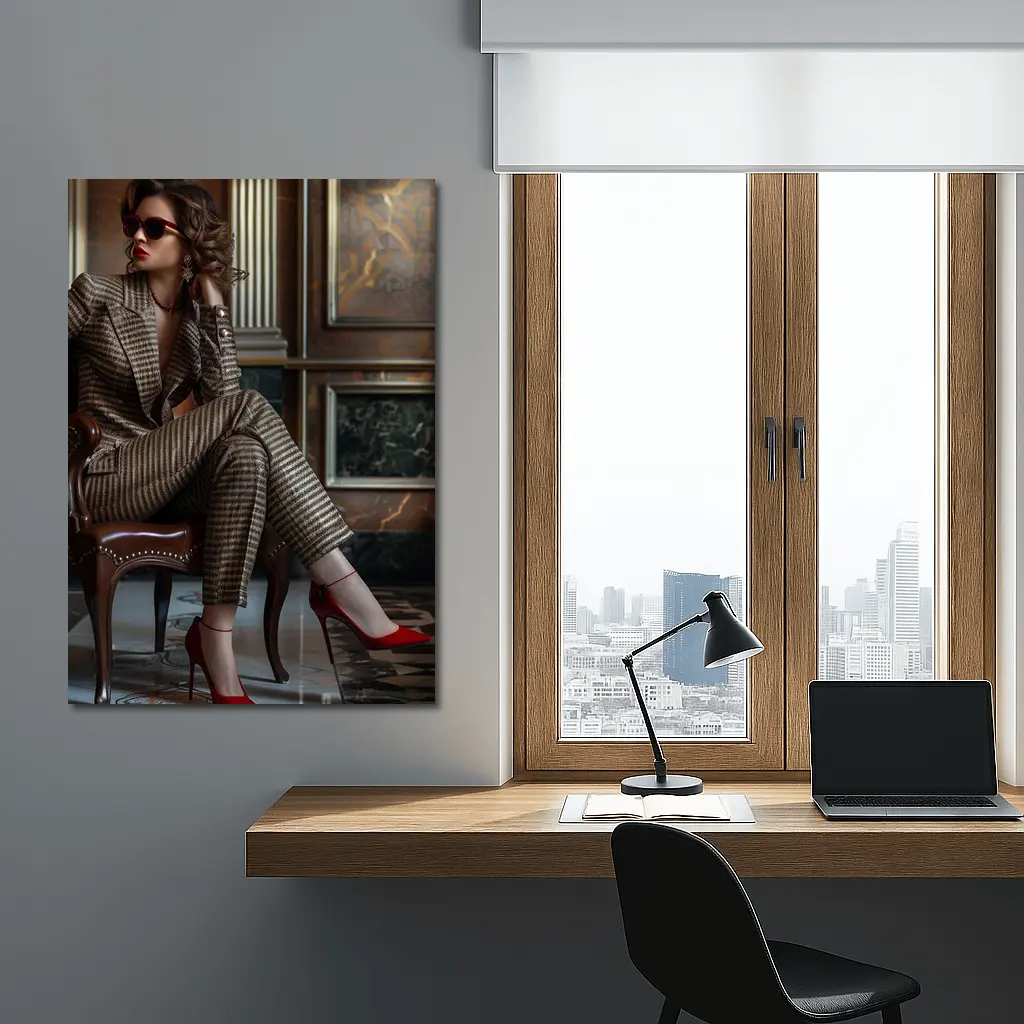 Elegant Woman Brown Suit Red Heels – Wall Art