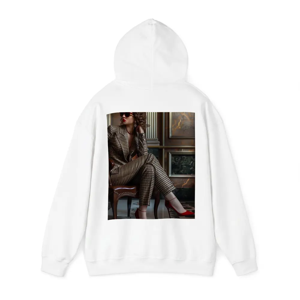 Elegant Woman Brown Suit Red Heels – Hoodies