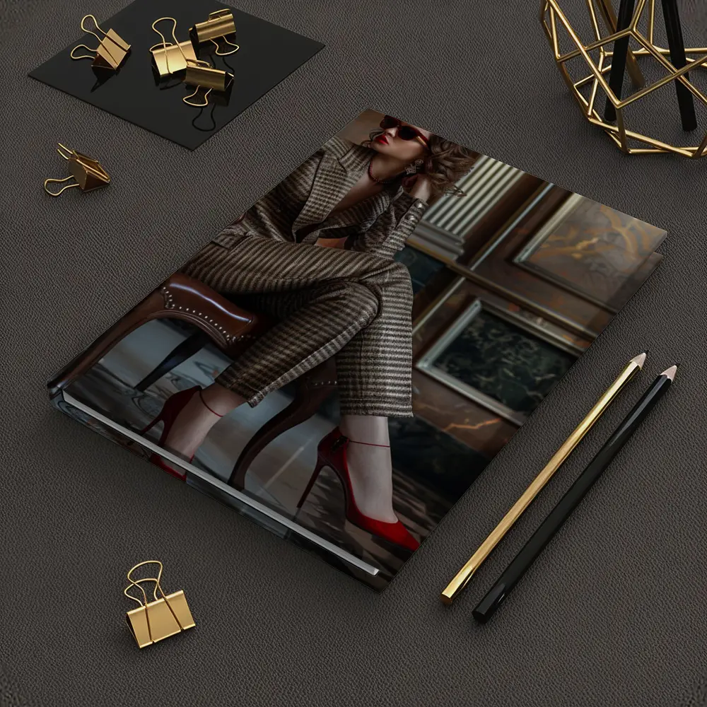 Elegant Woman Brown Suit Red Heels – Notebooks