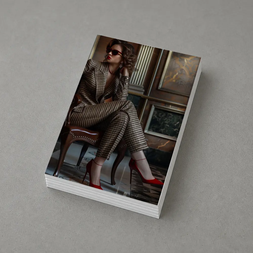 Elegant Woman Brown Suit Red Heels – Postcards