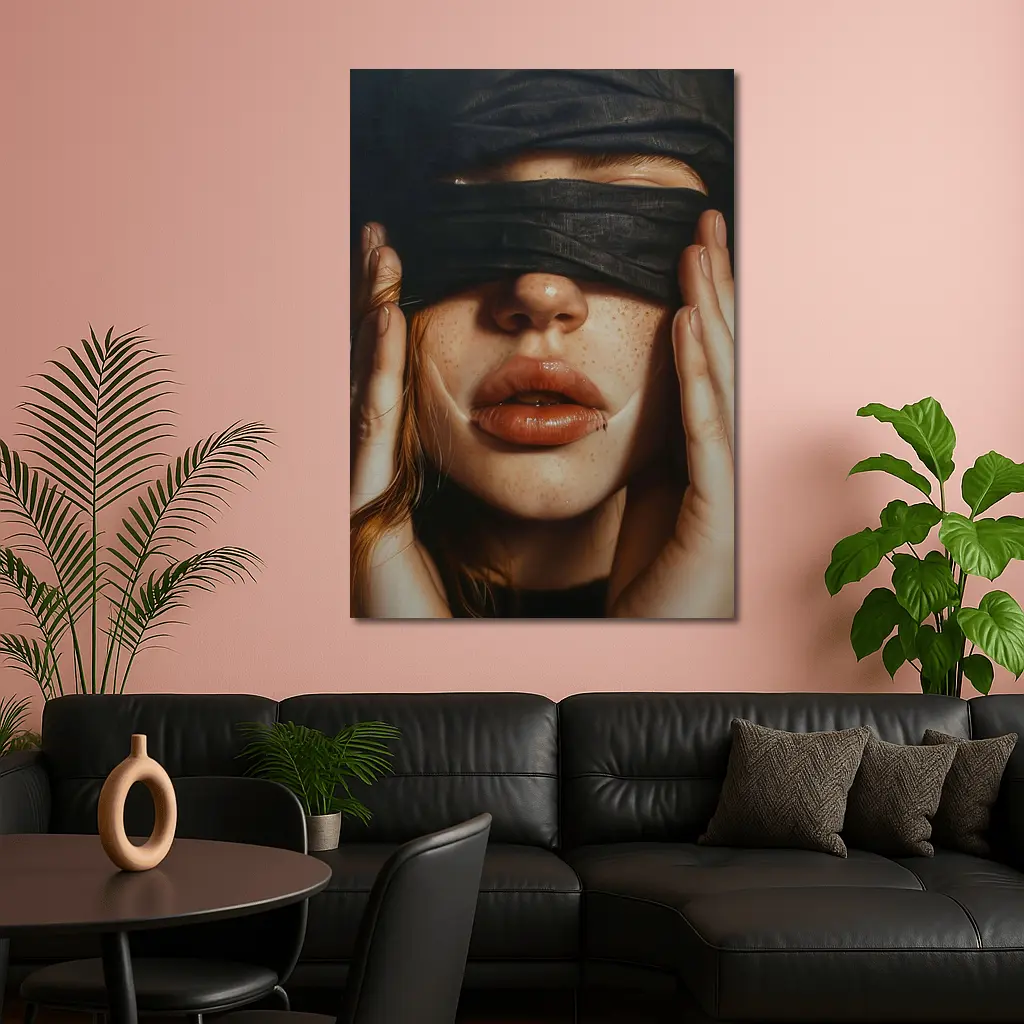 Blindfolded Woman Portrait Dark Background – Wall Art