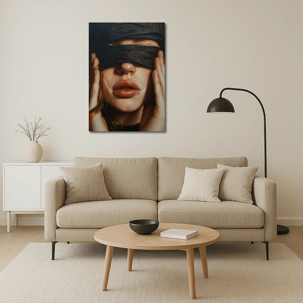 Blindfolded Woman Portrait Dark Background – Wall Art