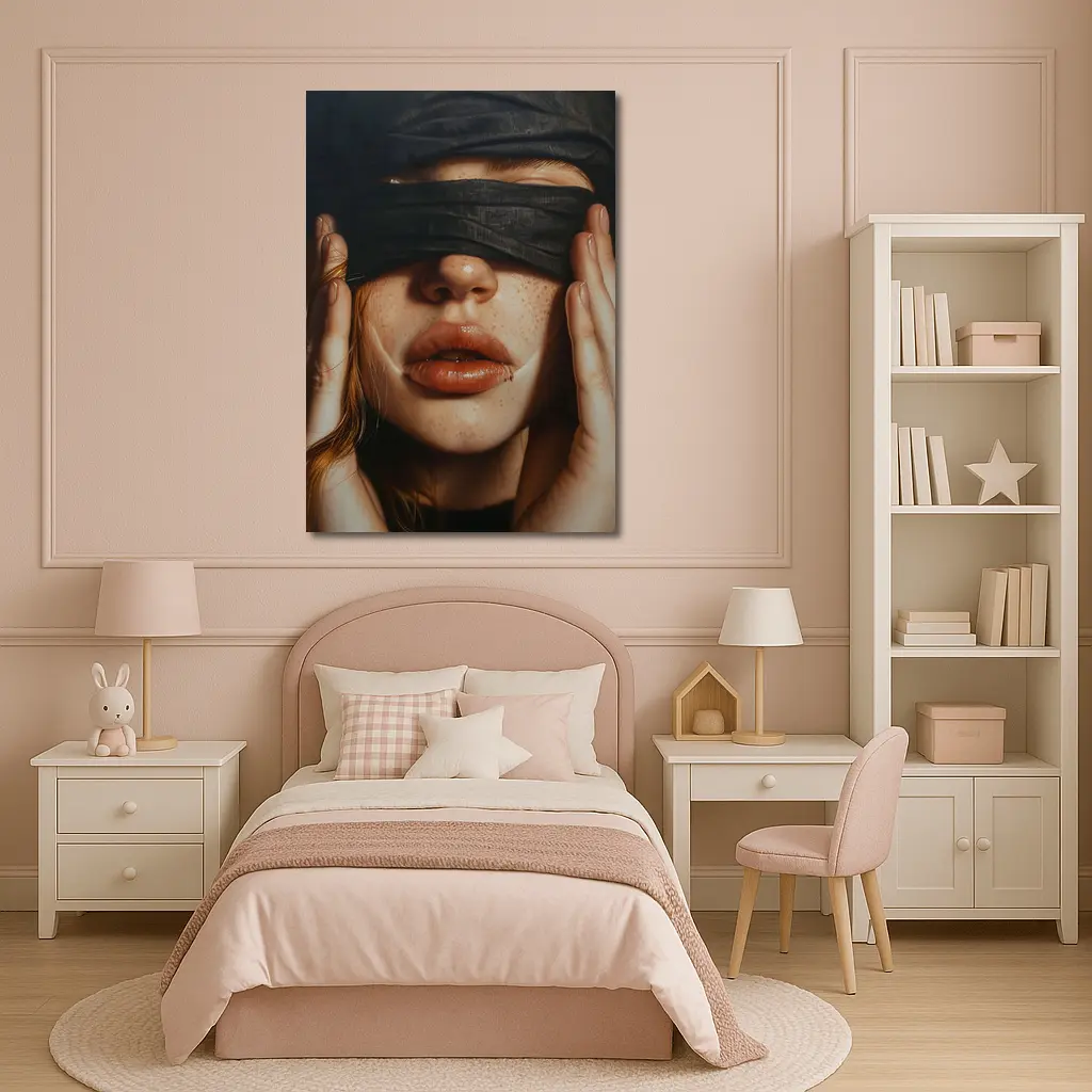 Blindfolded Woman Portrait Dark Background – Wall Art