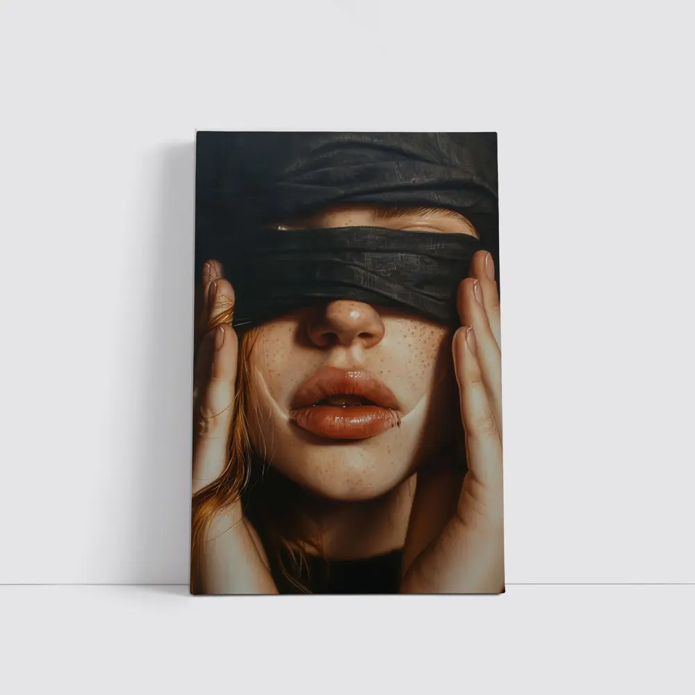 Blindfolded Woman Portrait Dark Background – Wall Art