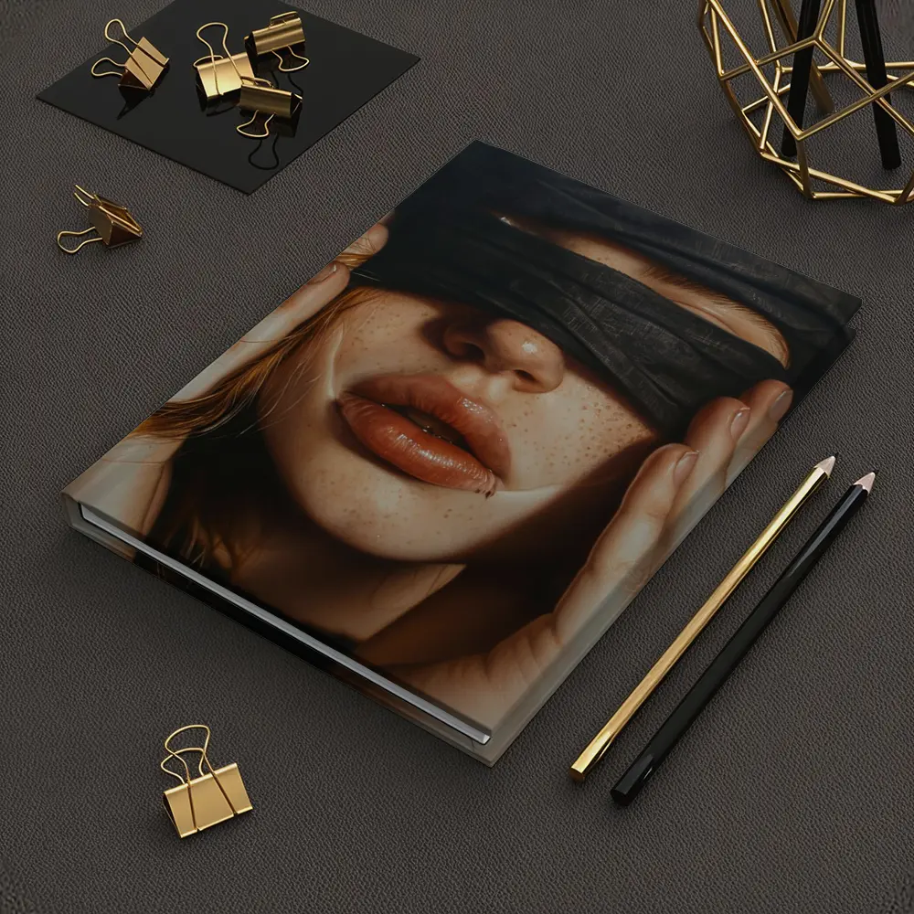 Blindfolded Woman Portrait Dark Background – Notebooks