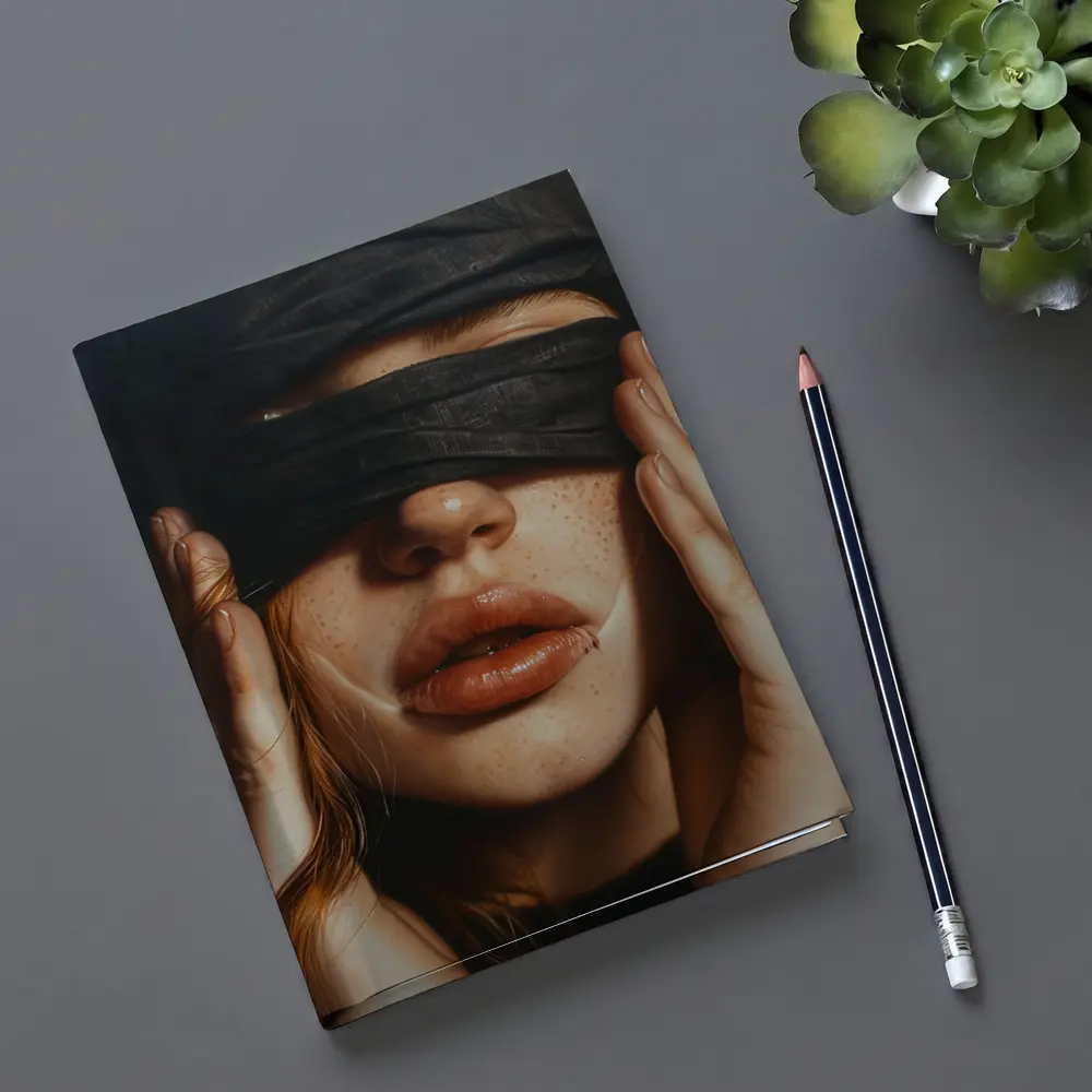 Blindfolded Woman Portrait Dark Background – Notebooks