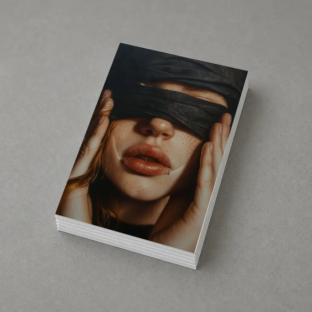 Blindfolded Woman Portrait Dark Background – Postcards