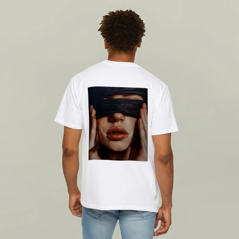 Blindfolded Woman Portrait Dark Background – T-Shirts