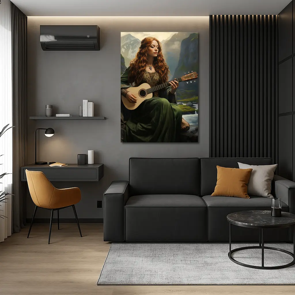 Celtic Woman Playing Guitar Mountain Valley – Wall Art