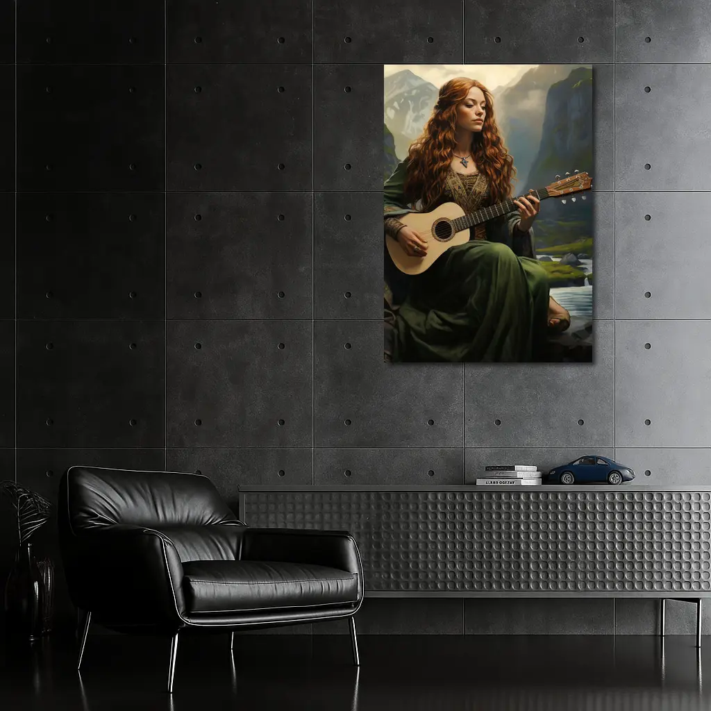 Celtic Woman Playing Guitar Mountain Valley – Wall Art