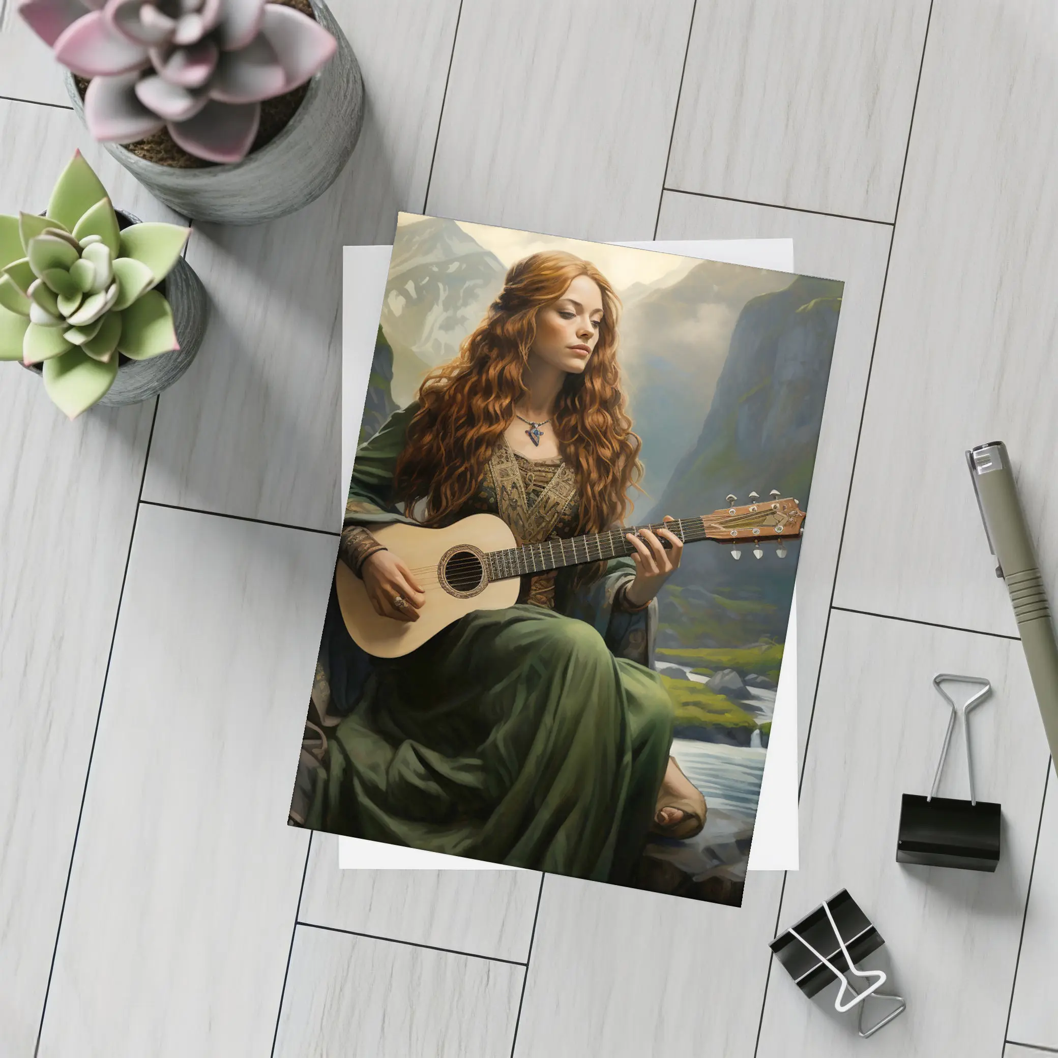 Celtic Woman Playing Guitar Mountain Valley – Postcards