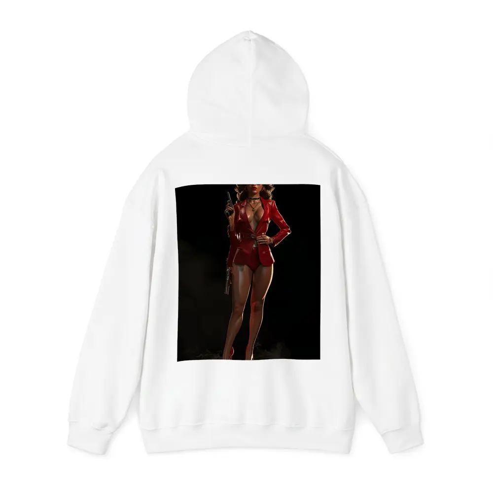 Red Suit Armed Woman Dark Background Art – Hoodies