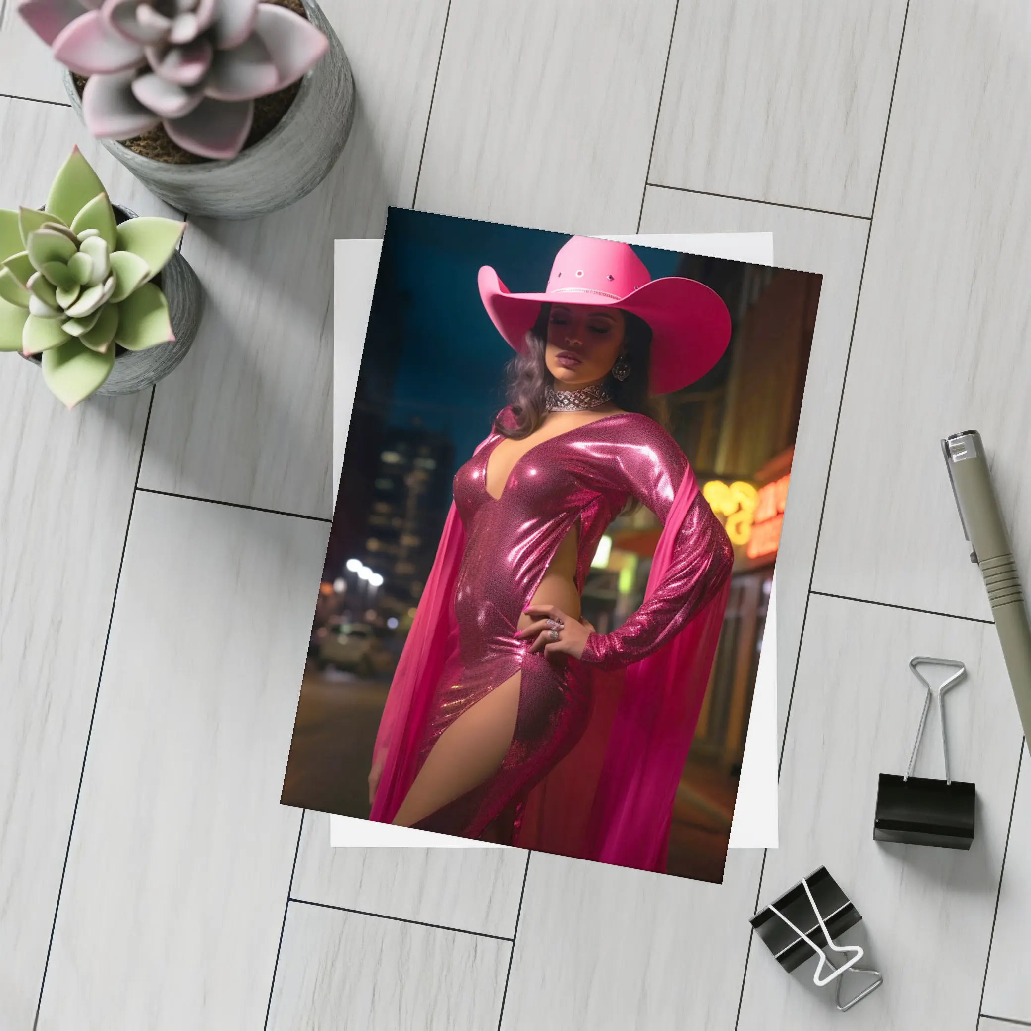Pink Cowgirl Sequin Dress Neon City Night – Postcards