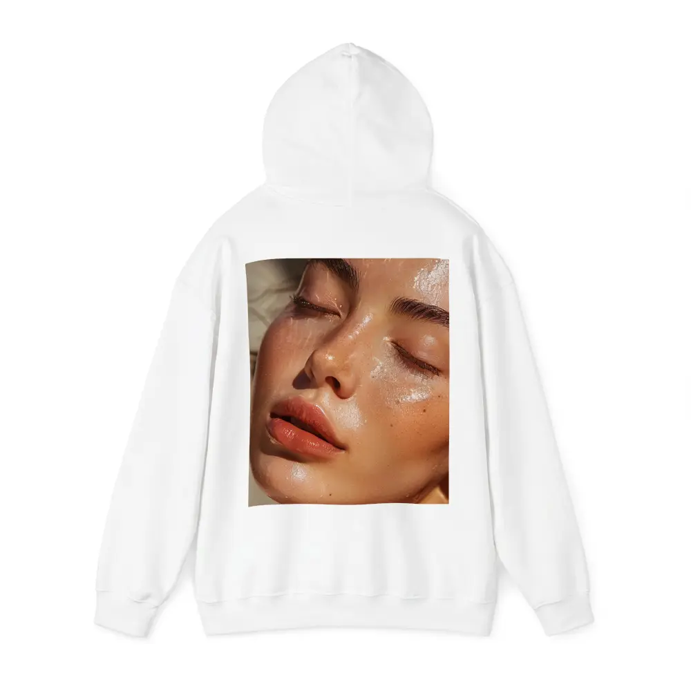 Close Up Woman Face Glowing Wet Skin – Hoodies