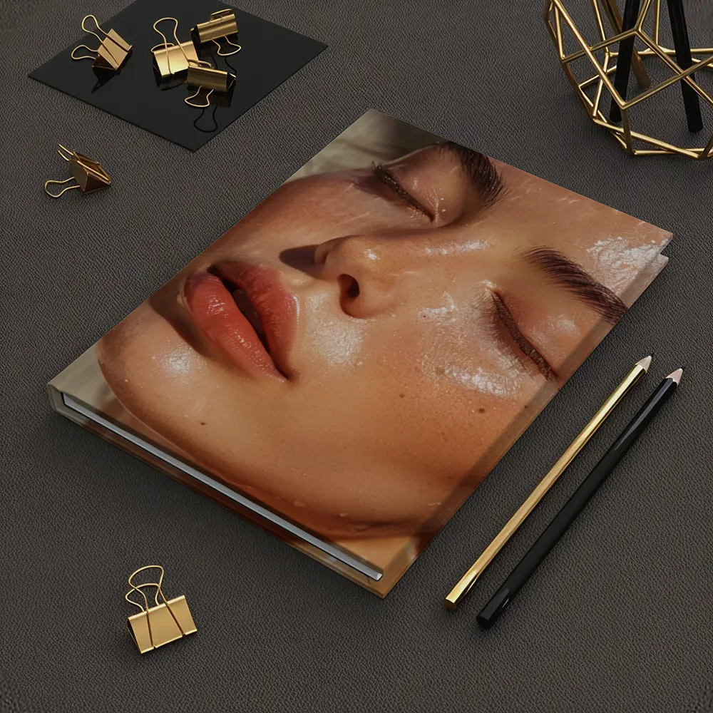 Close Up Woman Face Glowing Wet Skin – Notebooks
