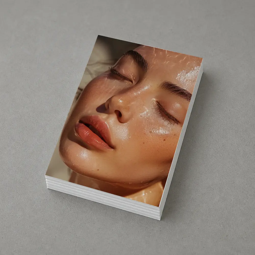 Close Up Woman Face Glowing Wet Skin – Postcards