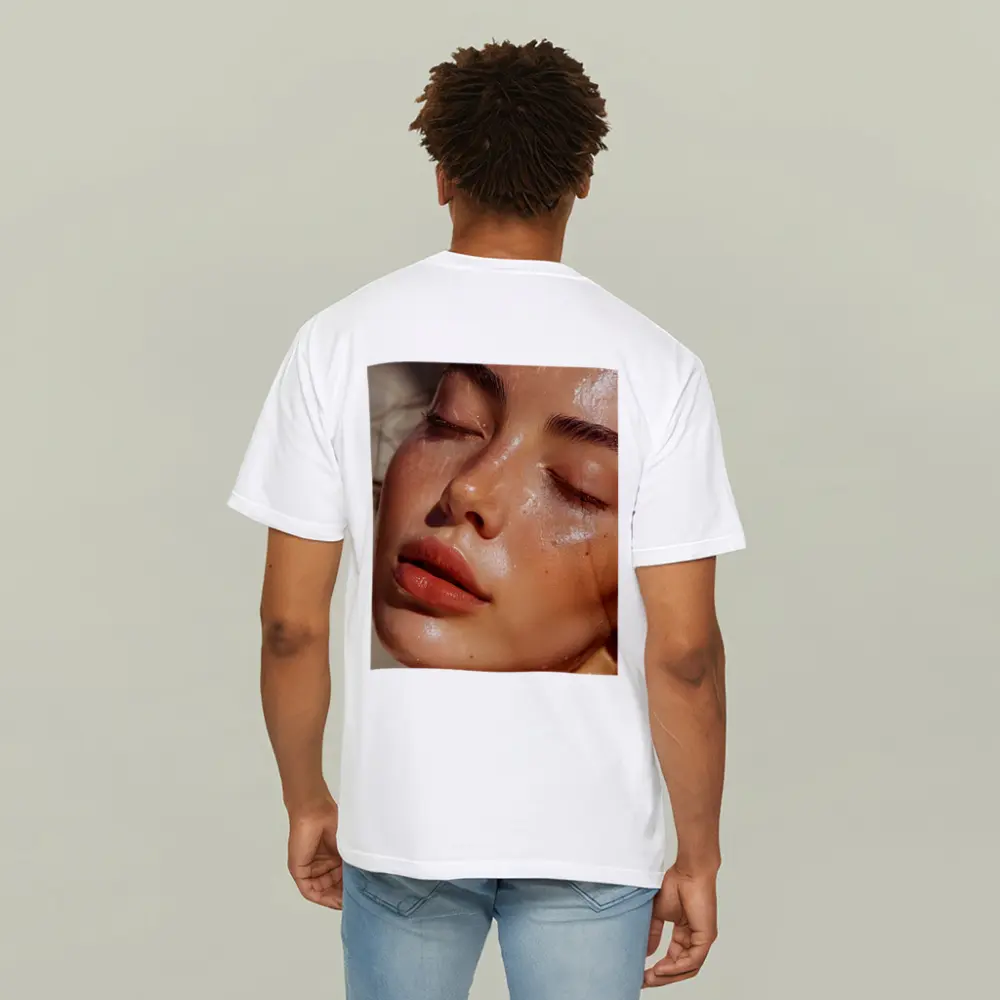 Close Up Woman Face Glowing Wet Skin – T-Shirts