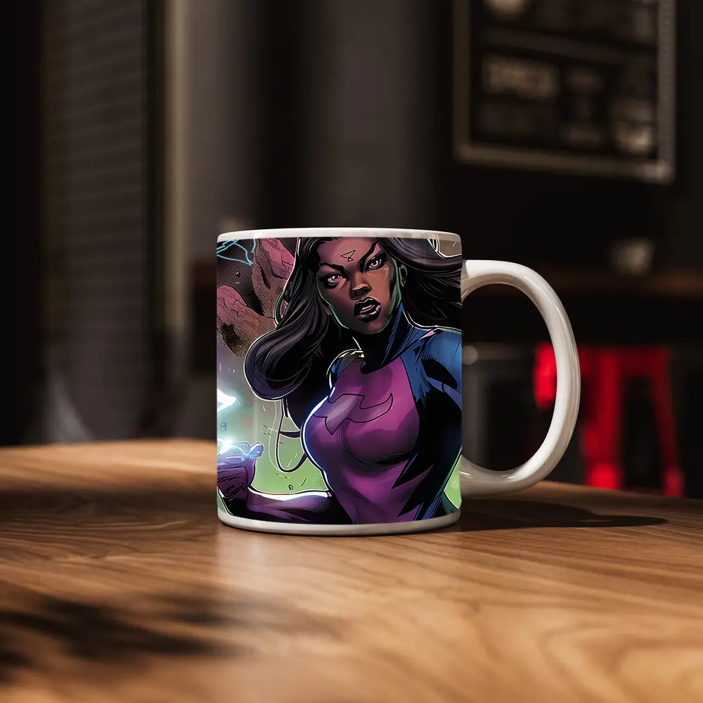 Female Superhero Comic Art Action Scene – Mugs