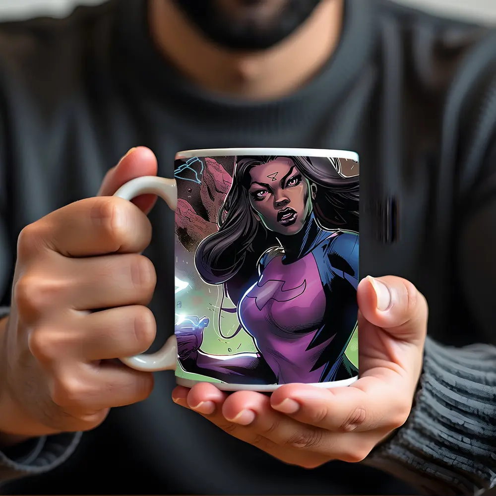Female Superhero Comic Art Action Scene – Mugs