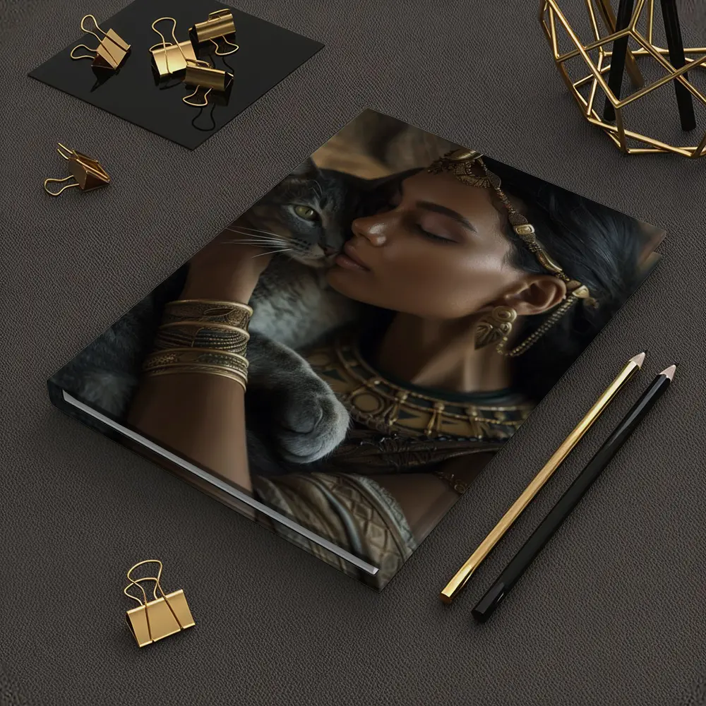 Egyptian Woman With Gray Cat Gold Jewelry – Notebooks