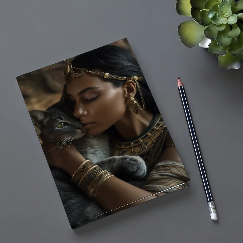 Egyptian Woman With Gray Cat Gold Jewelry – Notebooks