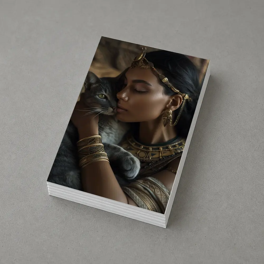 Egyptian Woman With Gray Cat Gold Jewelry – Postcards