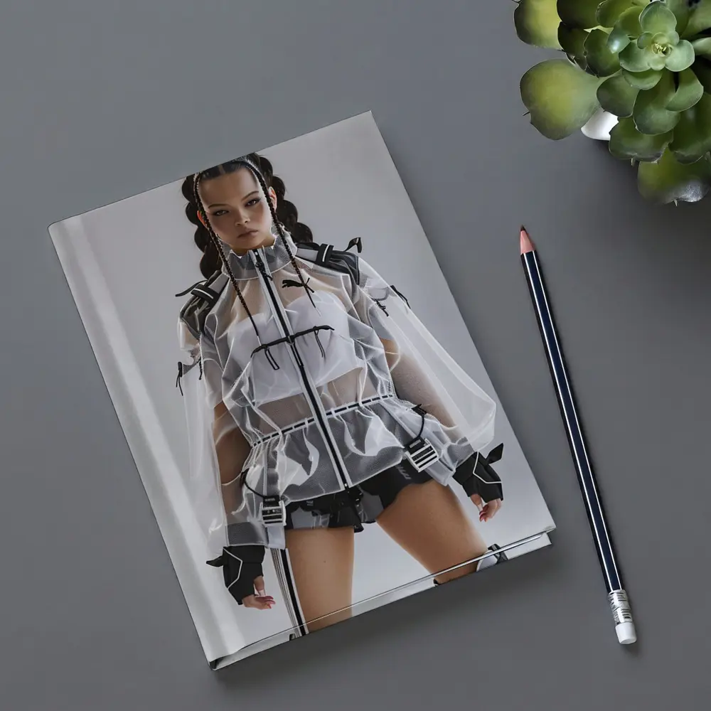 Futuristic Transparent Puma Jacket Fashion Editorial – Notebooks