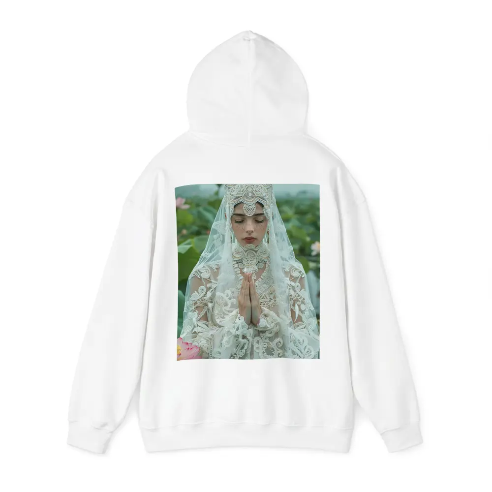 Woman Praying White Lace Veil Lotus Field – Hoodies
