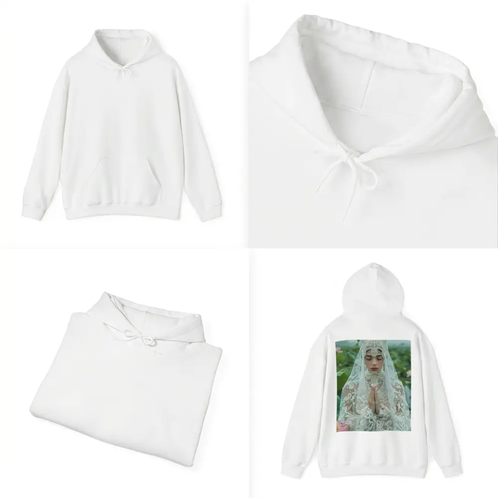 Woman Praying White Lace Veil Lotus Field – Hoodies