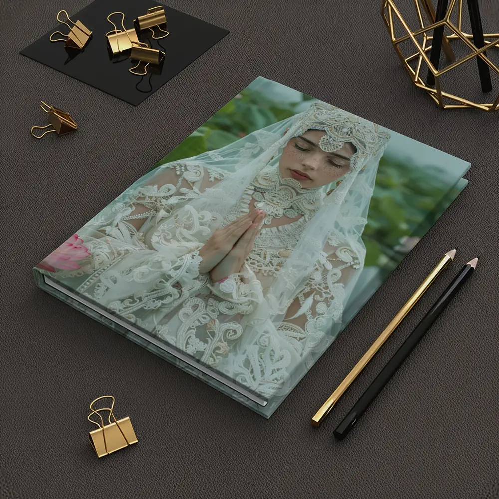 Woman Praying White Lace Veil Lotus Field – Notebooks