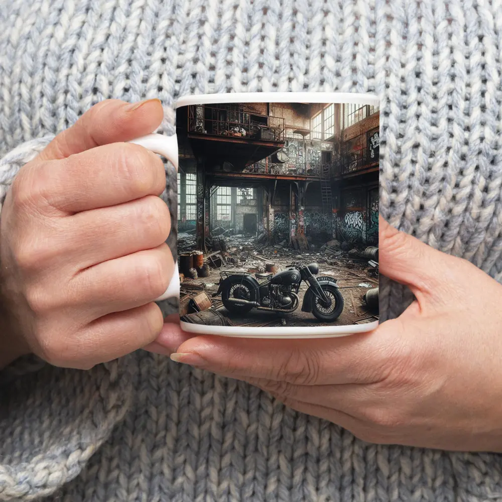 Vintage Motorcycle Abandoned Industrial Warehouse Graffiti – Mugs