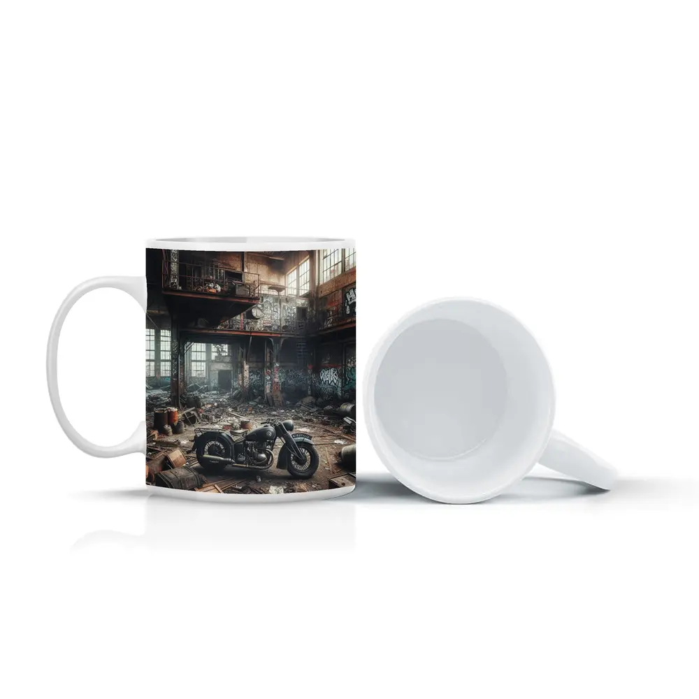 Vintage Motorcycle Abandoned Industrial Warehouse Graffiti – Mugs