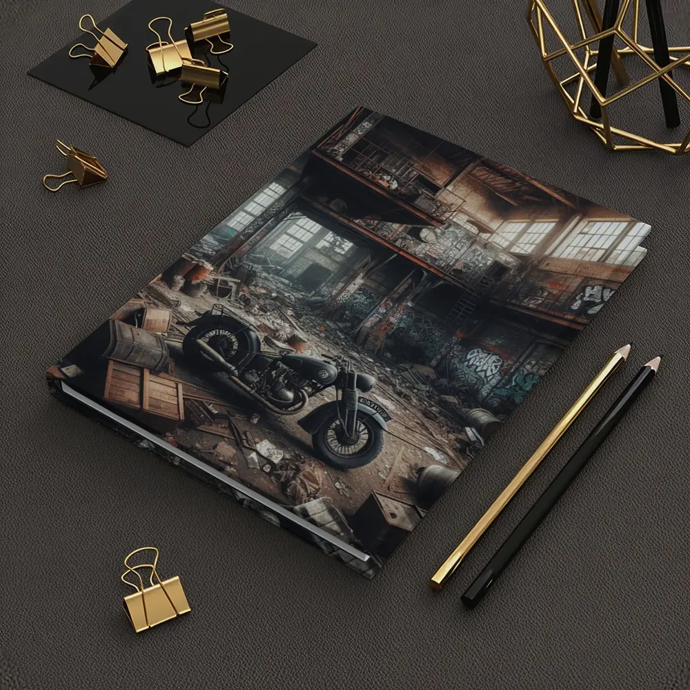 Vintage Motorcycle Abandoned Industrial Warehouse Graffiti – Notebooks