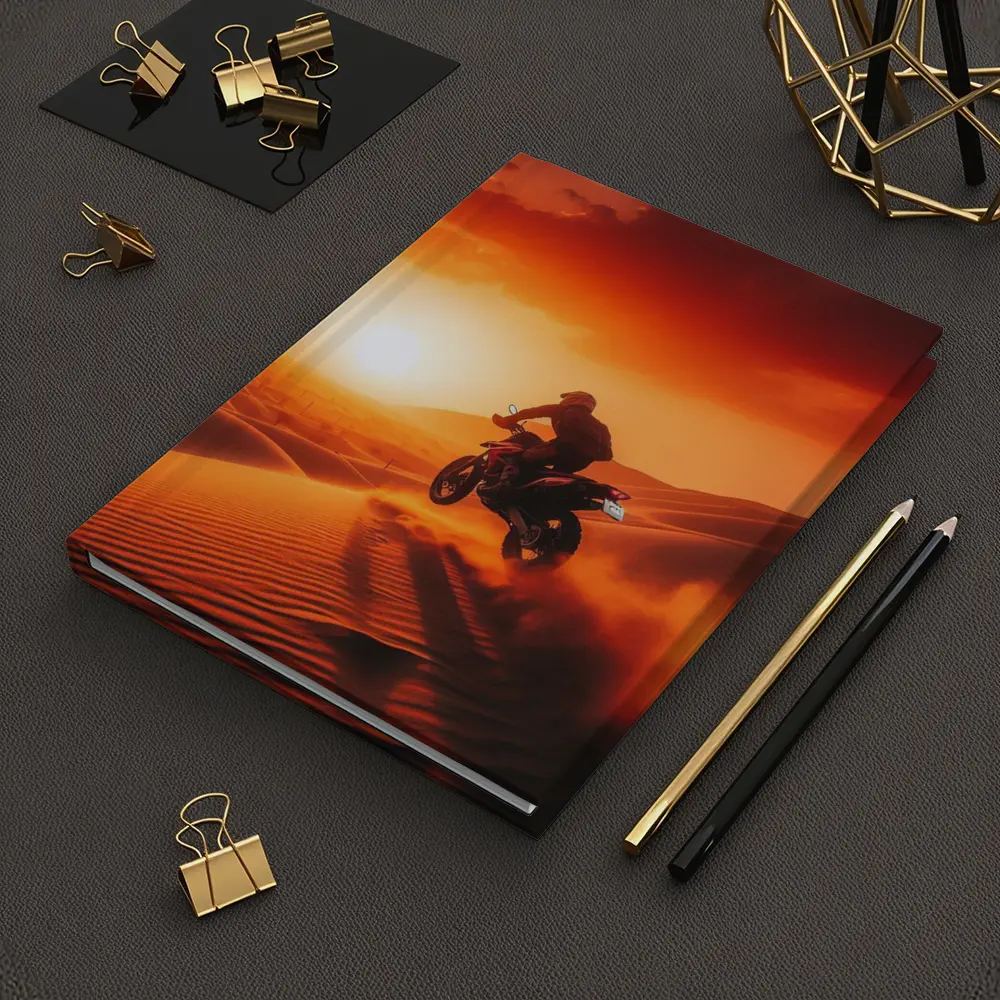 Motocross Rider Jumping Desert Sand Dunes Sunset – Notebooks