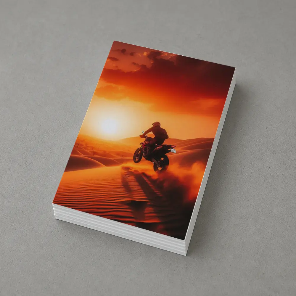 Motocross Rider Jumping Desert Sand Dunes Sunset – Postcards