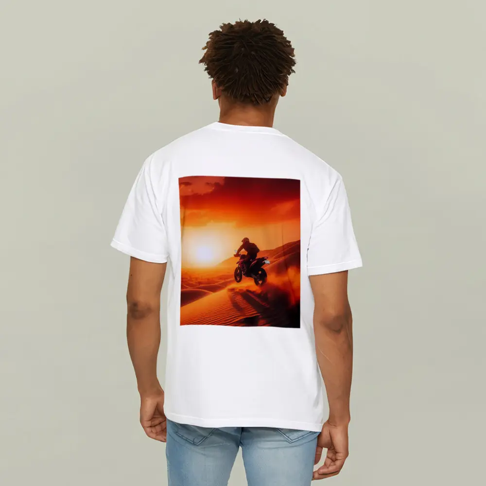 Motocross Rider Jumping Desert Sand Dunes Sunset – T-Shirts