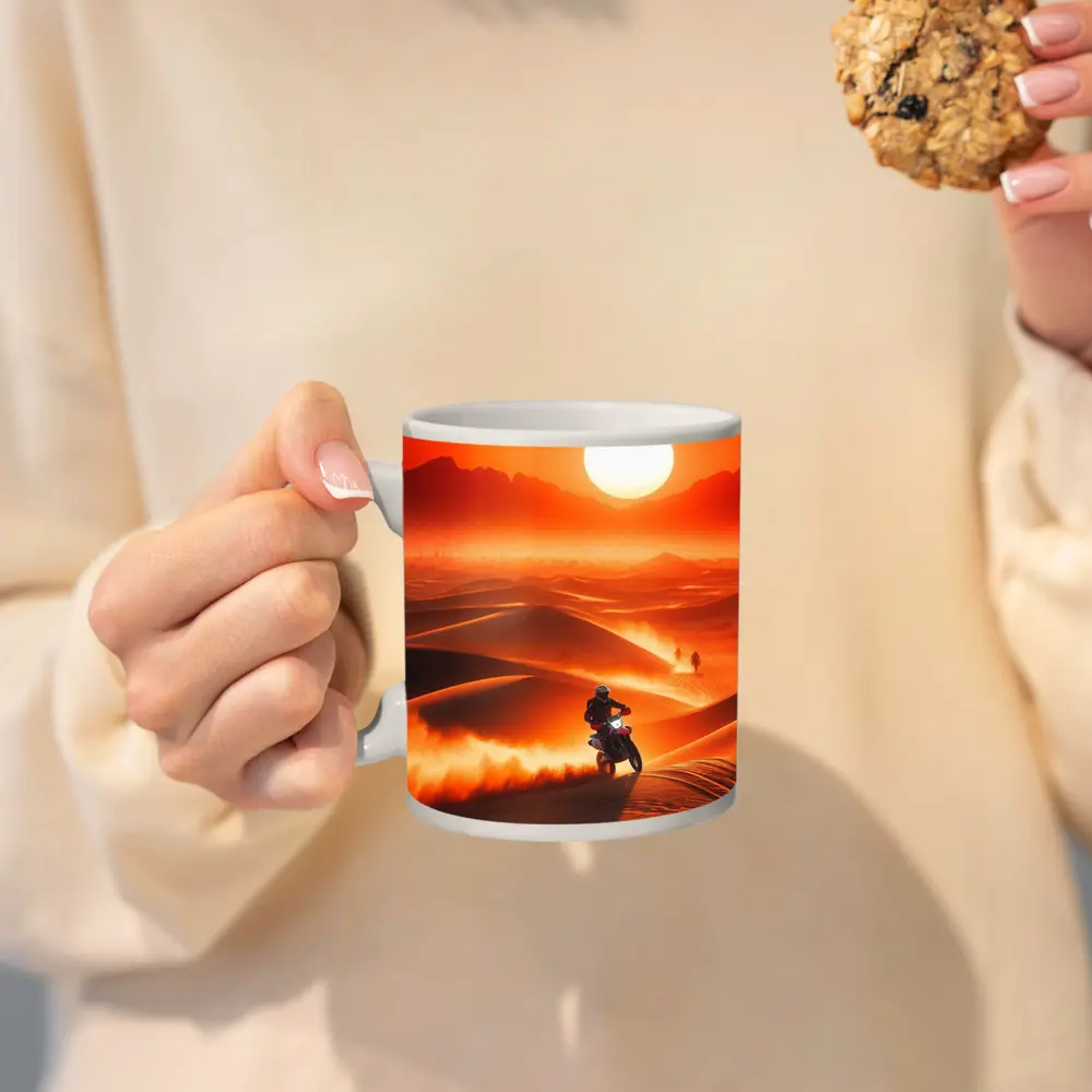 Dirt Bike Rider Blazing Through Desert Dunes – Mugs