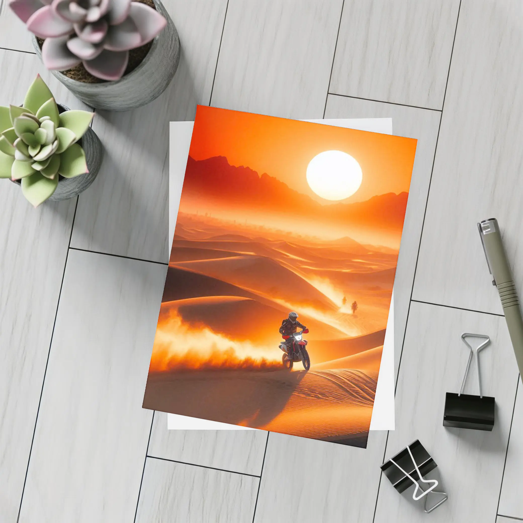 Dirt Bike Rider Blazing Through Desert Dunes – Postcards