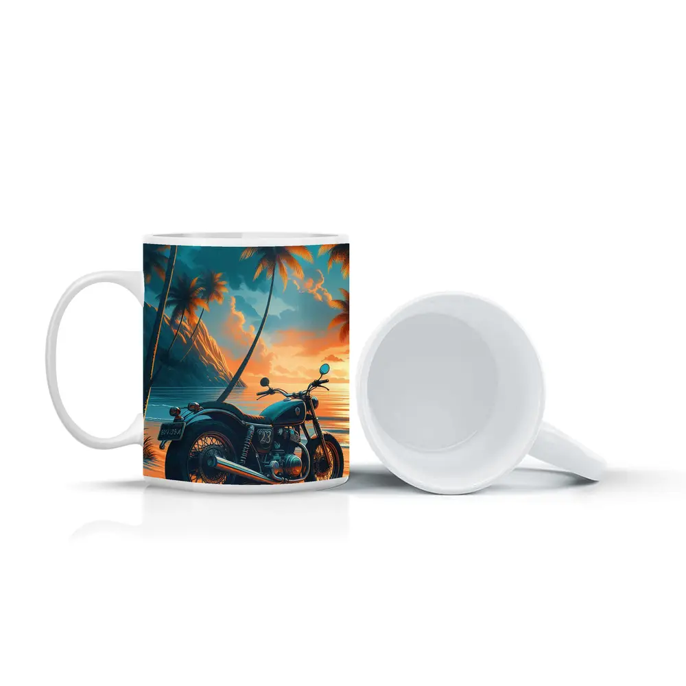 Cafe Racer Motorcycle Tropical Beach Sunset – Mugs