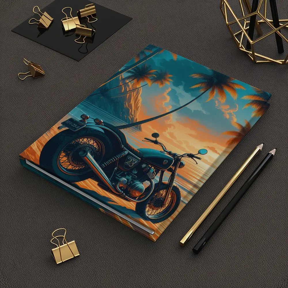 Cafe Racer Motorcycle Tropical Beach Sunset – Notebooks