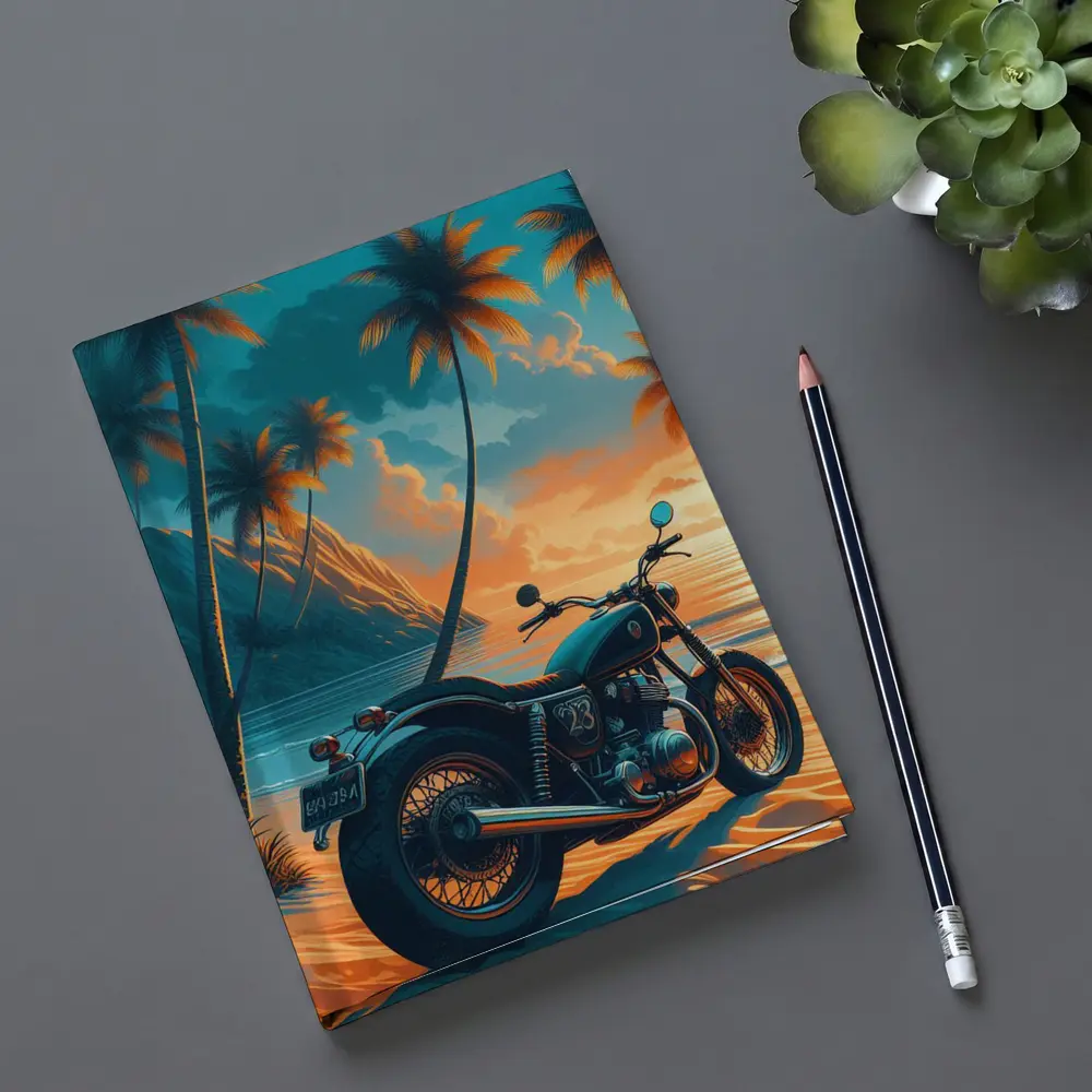 Cafe Racer Motorcycle Tropical Beach Sunset – Notebooks