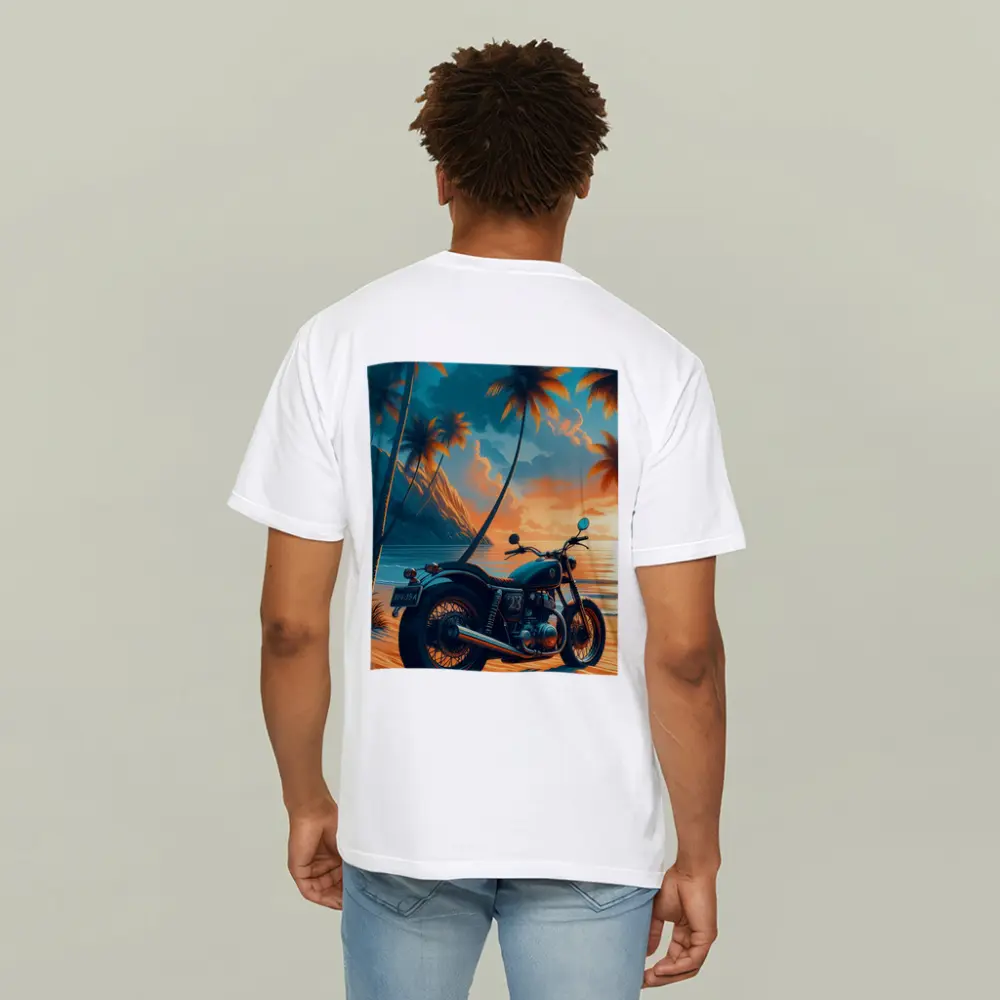 Cafe Racer Motorcycle Tropical Beach Sunset – T-Shirts