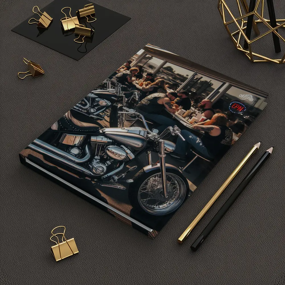 Harley Davidson Choppers Parked Outside Diner – Notebooks