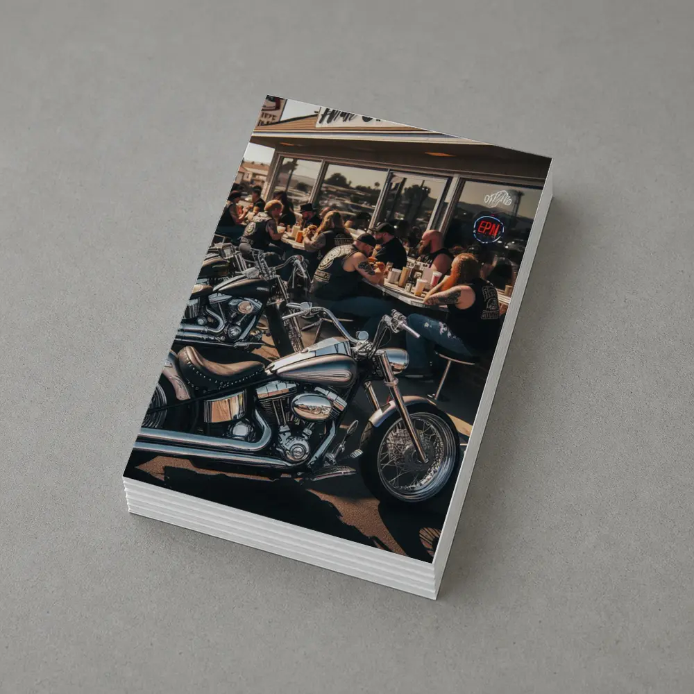 Harley Davidson Choppers Parked Outside Diner – Postcards