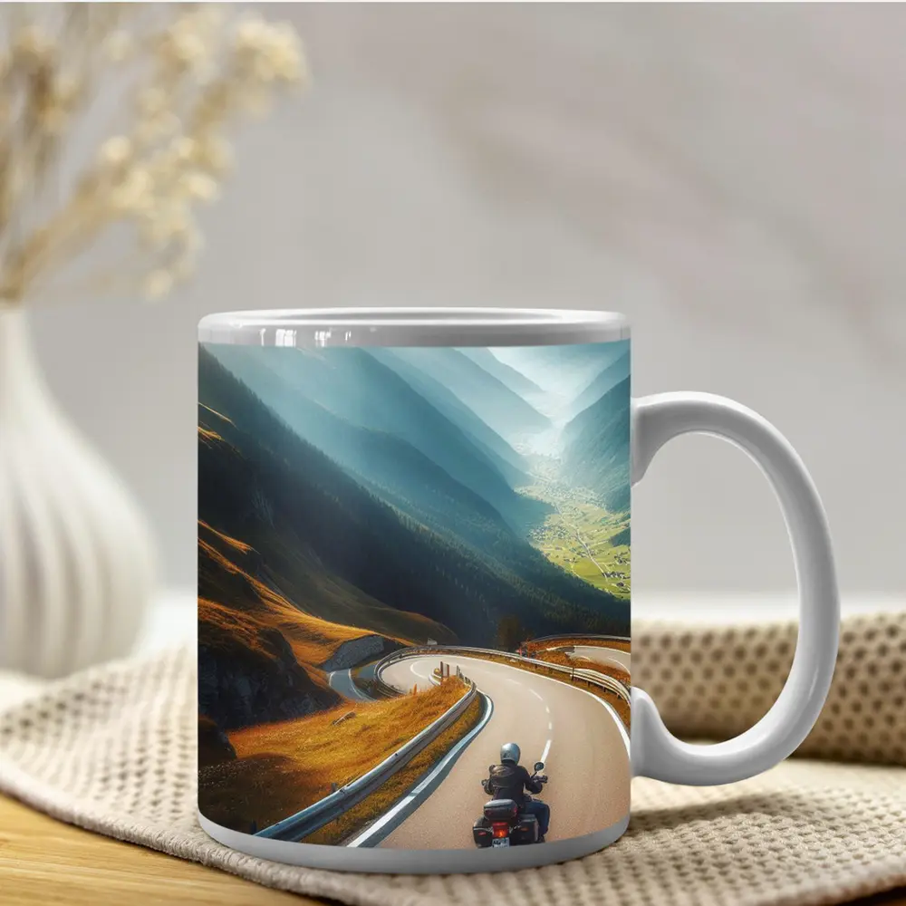Touring Motorcycle Winding Alpine Mountain Road – Mugs