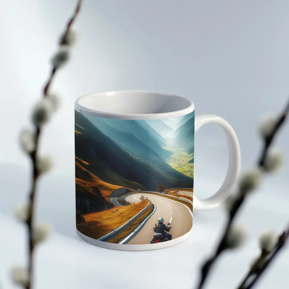 Touring Motorcycle Winding Alpine Mountain Road – Mugs
