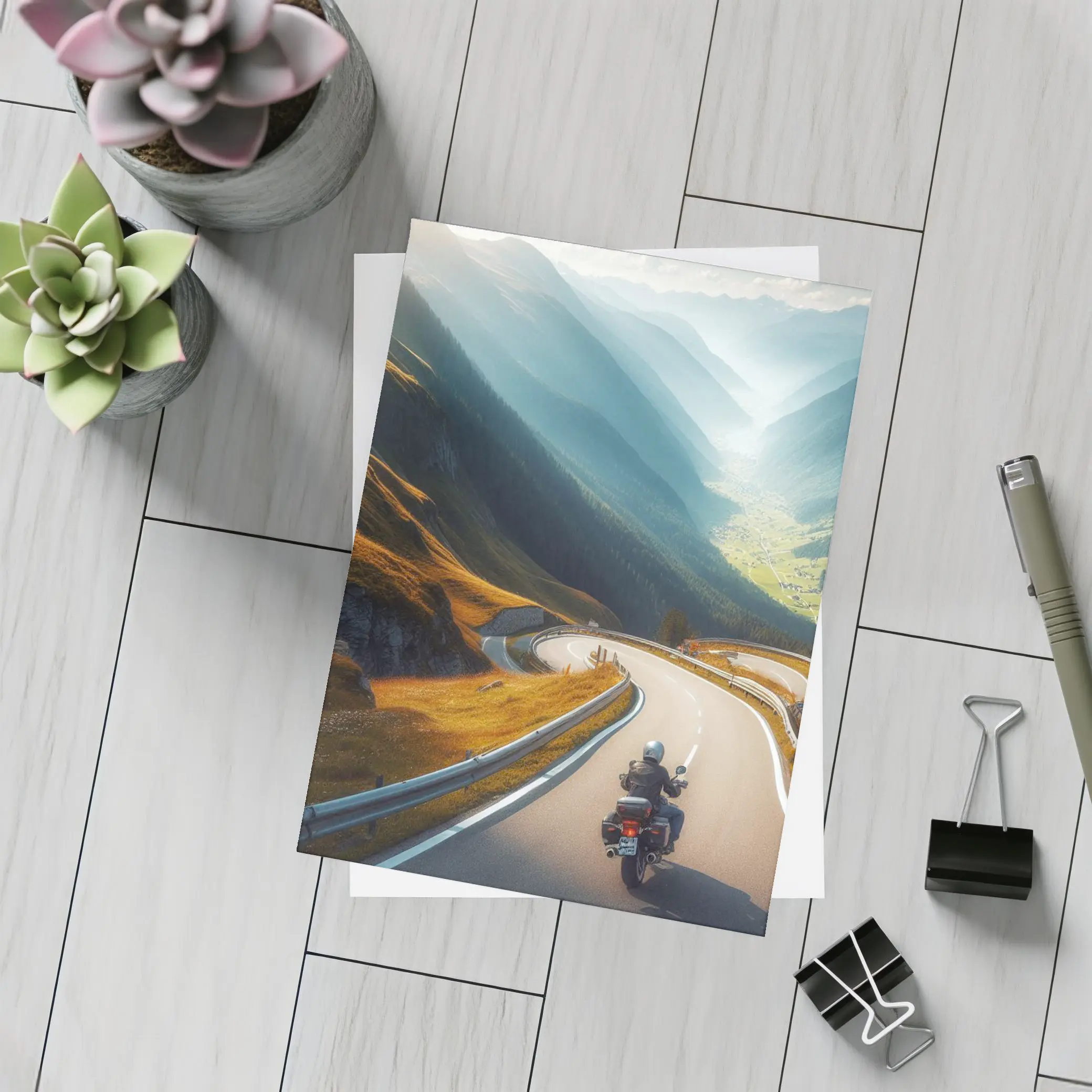 Touring Motorcycle Winding Alpine Mountain Road – Postcards