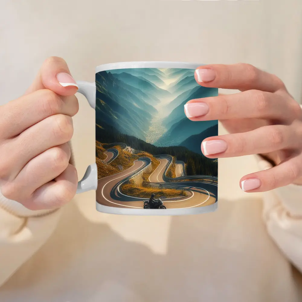 Motorcycle Rider Alpine Switchback Mountain Road – Mugs
